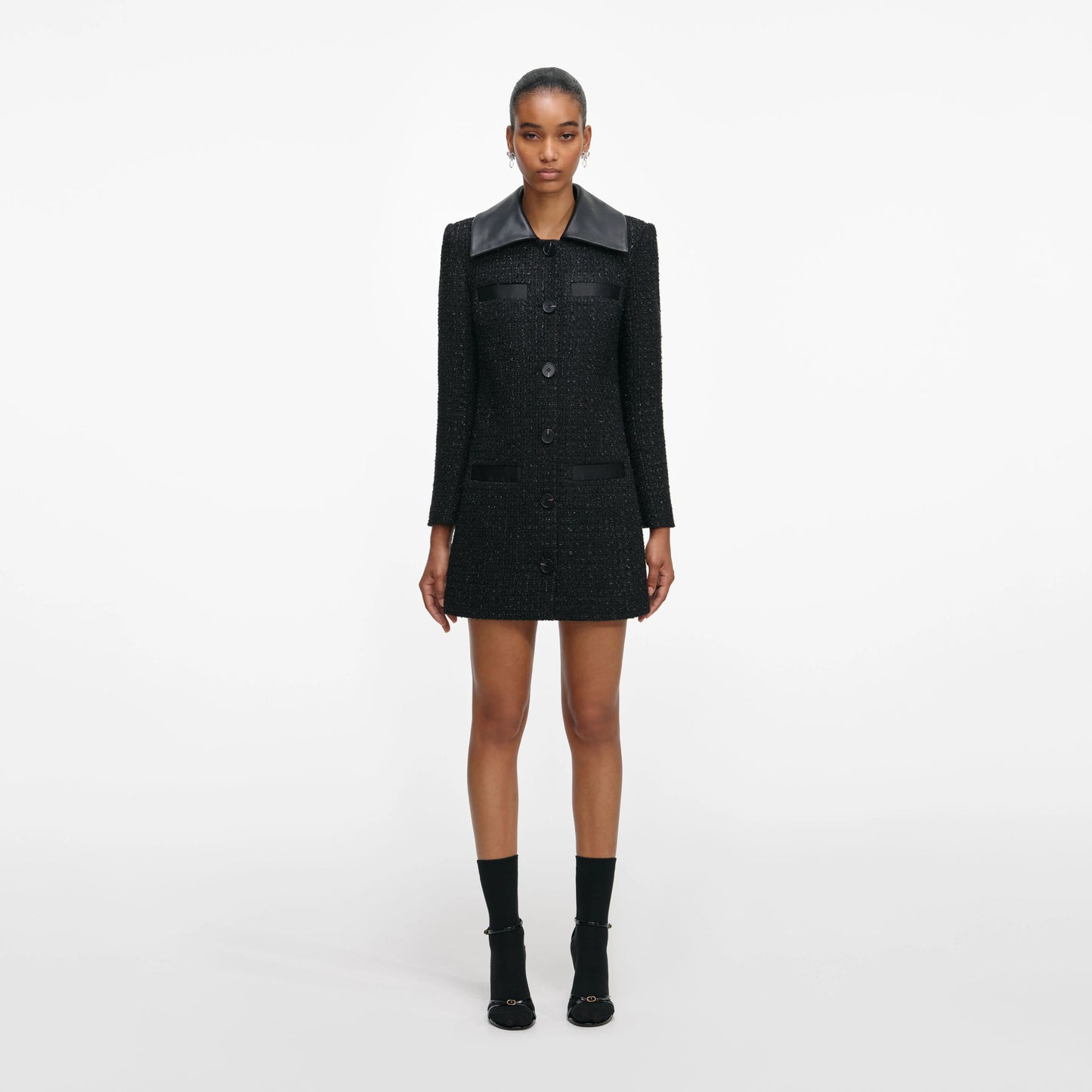 Black Boucle Contrast Collar Mini Dress