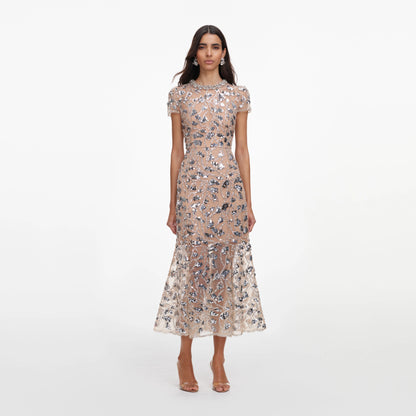 Silver Sequin Embellished Midi Dress