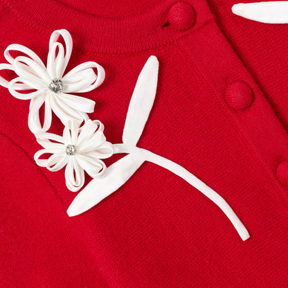 Red Flower Trim Dress