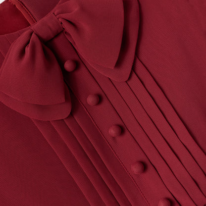 Burgundy Chiffon Long Sleeve Dress