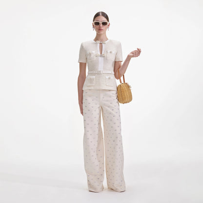 Cream Sequin Knit Top