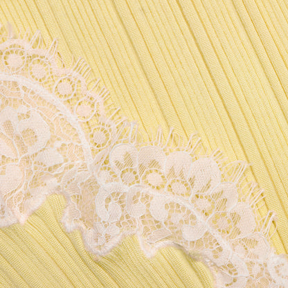 Yellow Contrast Lace Knit Top