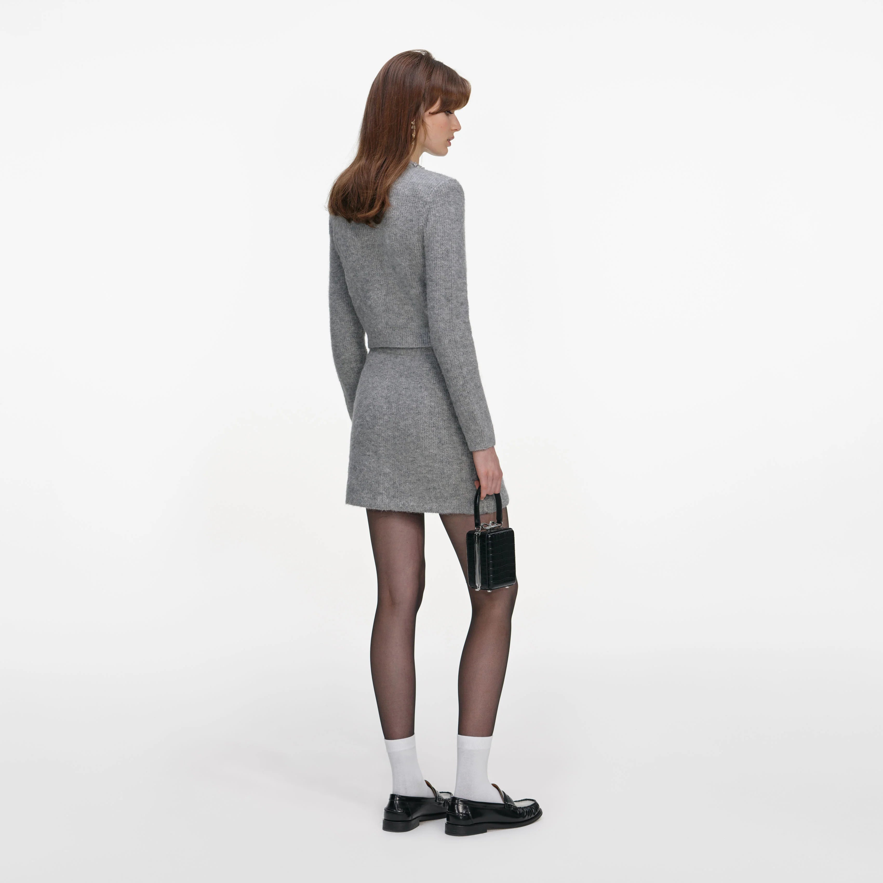 Grey Fluffy Knit Mini Skirt
