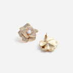 Gold Crystal Flower Earrings