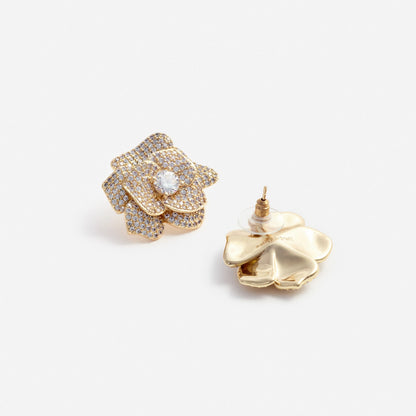Gold Crystal Flower Earrings