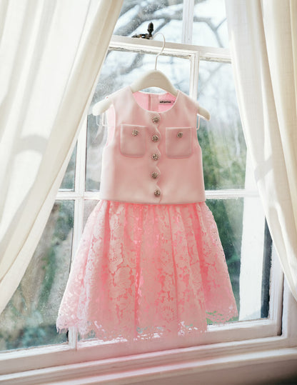 Pink Satin Lace Dress