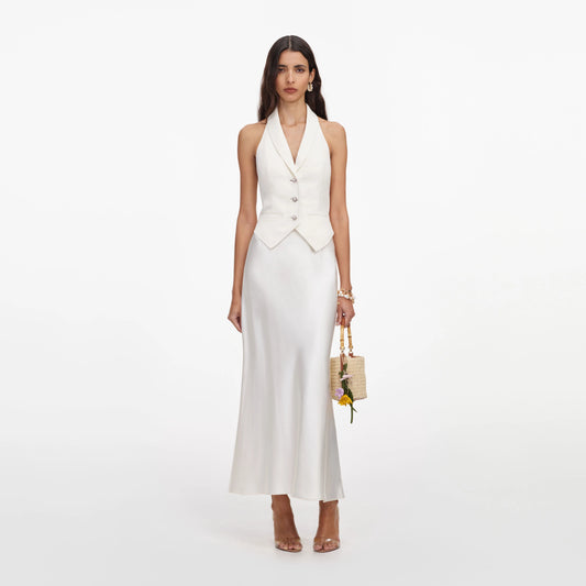 Cream Linen Blend Satin Midi Dress