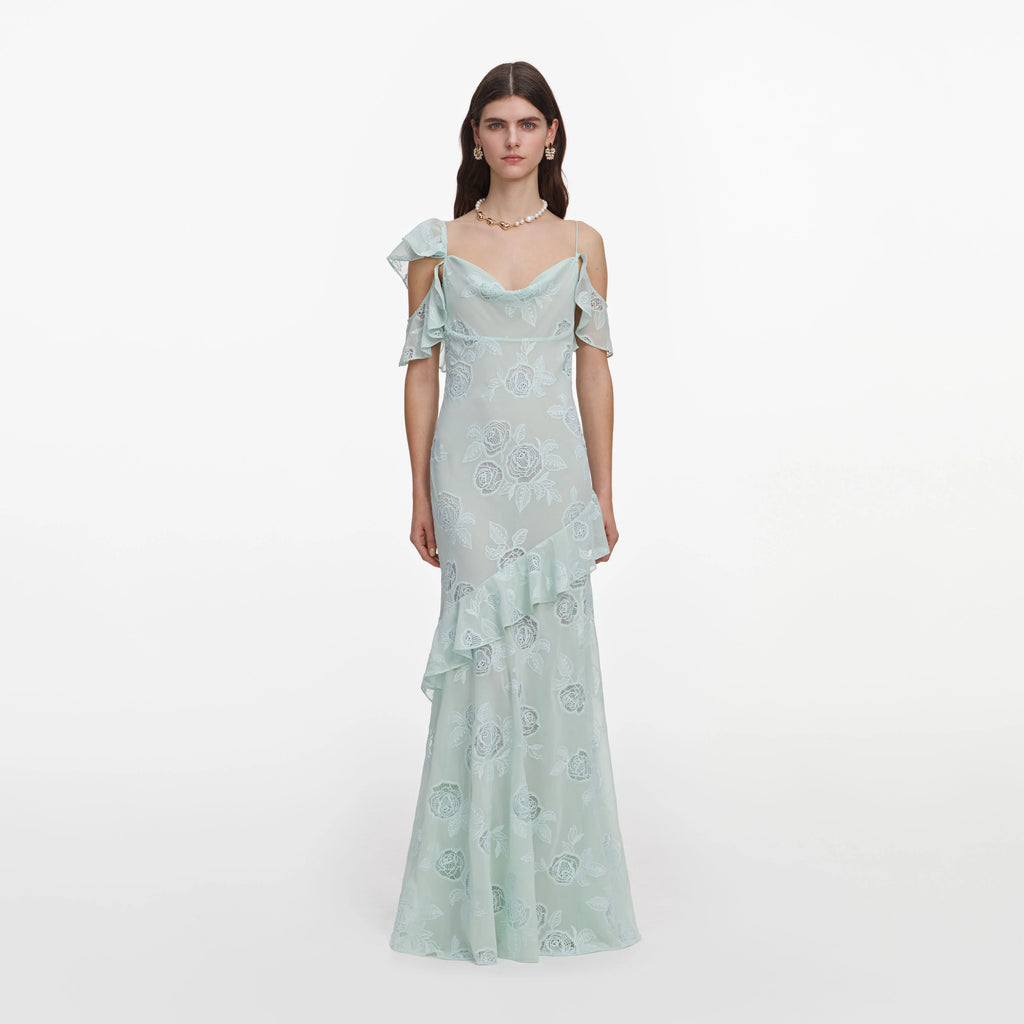Mint Embroidered Georgette Maxi Dress