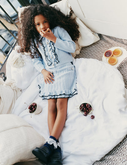 Blue Frill Trim Cardigan