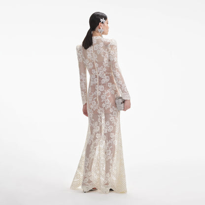White Rhinestone Lace Maxi Dress
