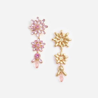 Pink Crystal Tiered Flower Earrings