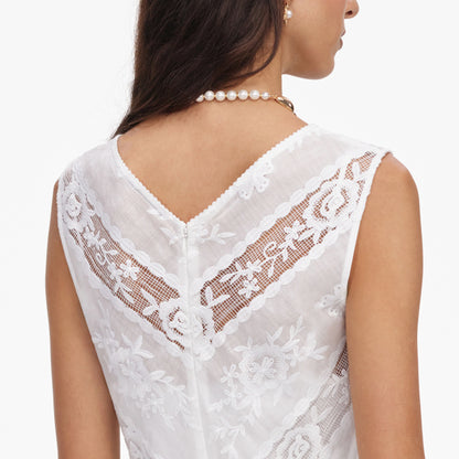 White Ramie Sleeveless Midi Dress