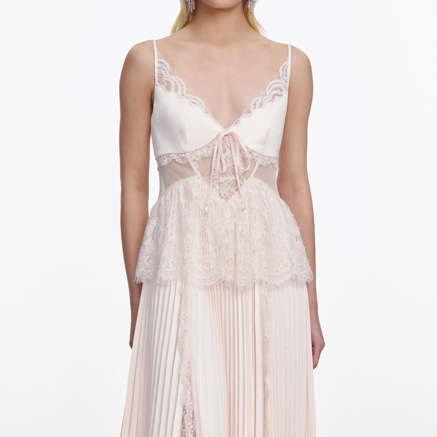 Blush Satin Lace Midi Dress
