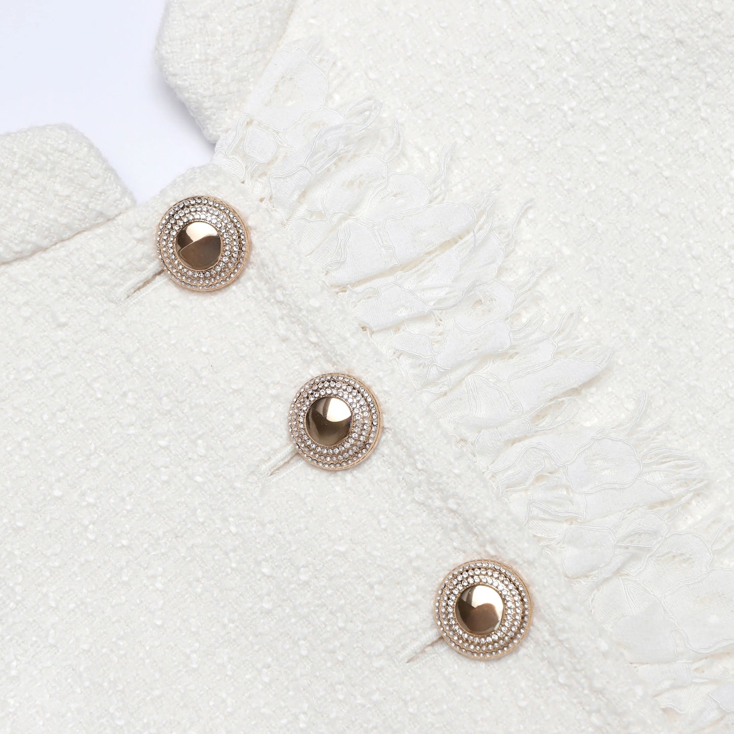 Cream Boucle Lace Trim Mini Dress