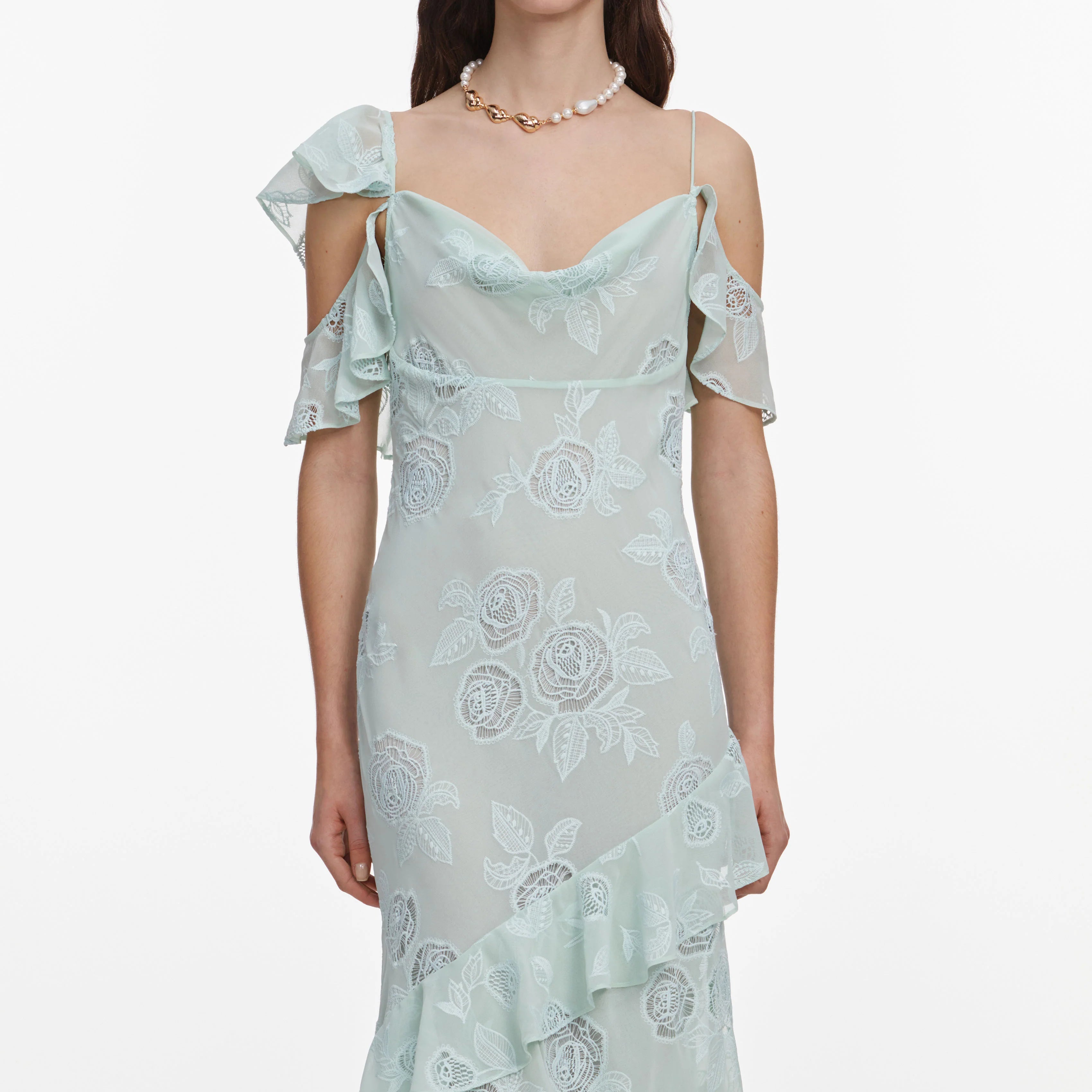 Mint Embroidered Georgette Maxi Dress