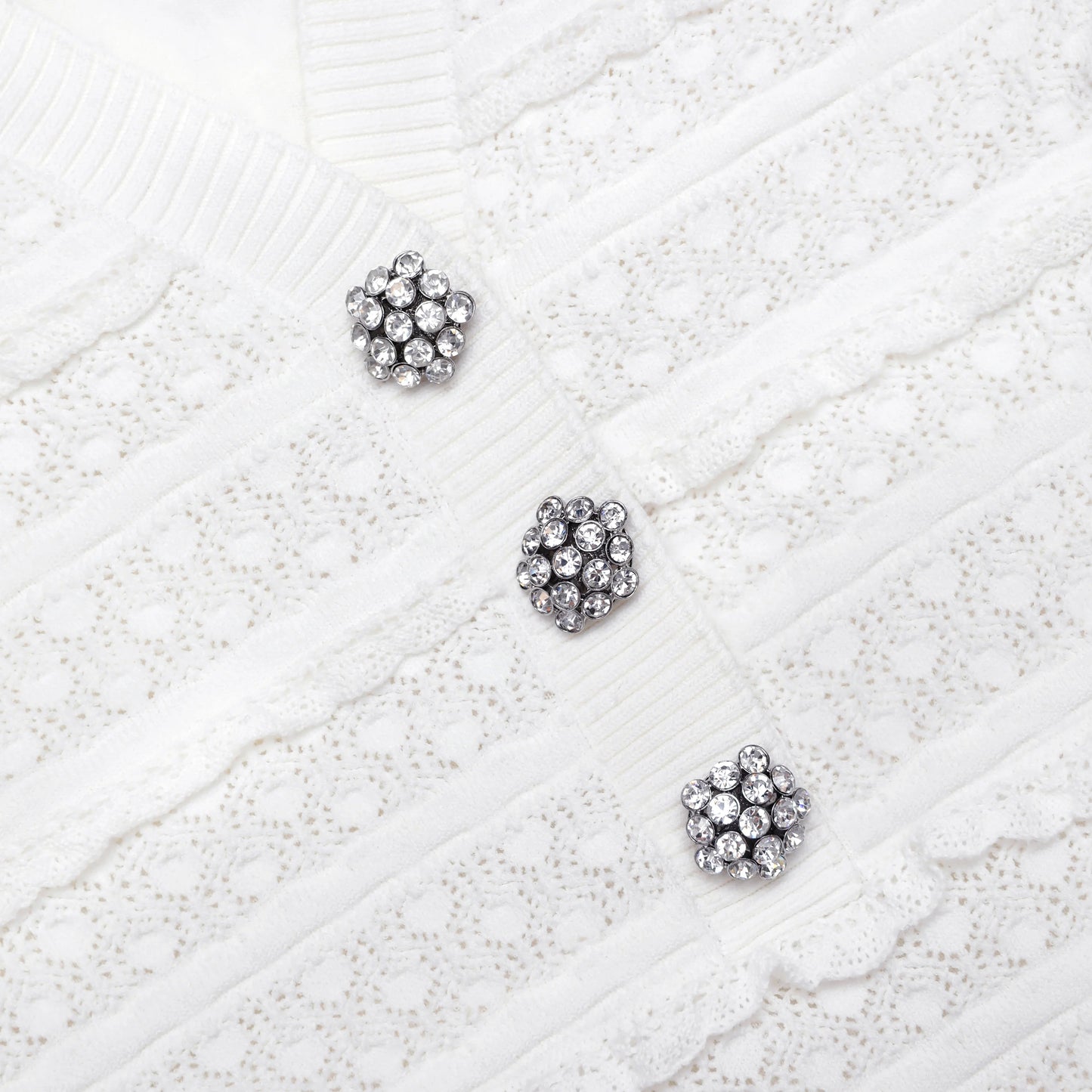 White Pointelle Diamante Knit Mini Dress