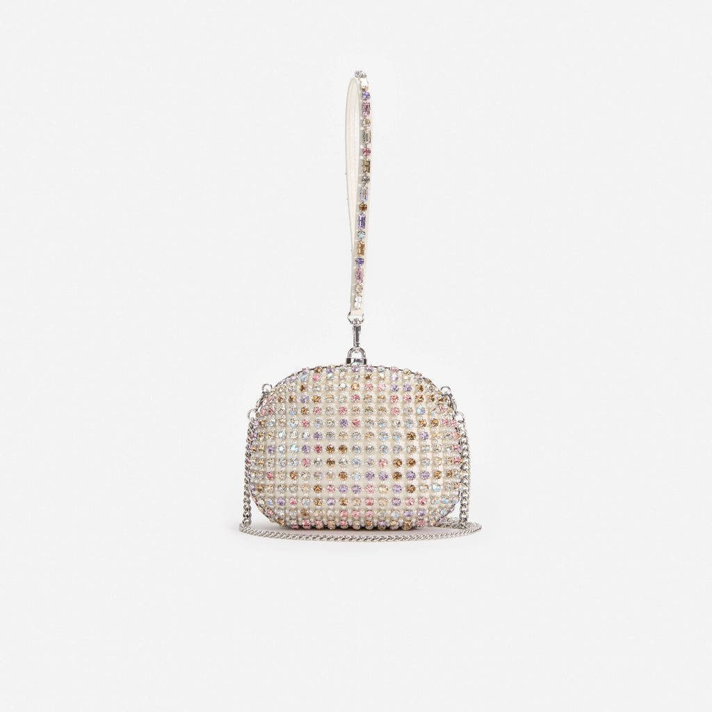 Multi Crystal Top Handle Clutch Bag
