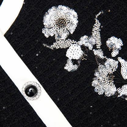 Black Floral Textured Knit Jacket