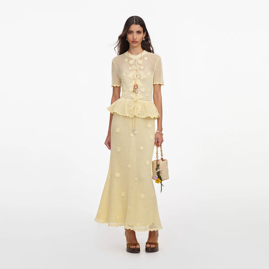Yellow Floral Crochet Midi Dress