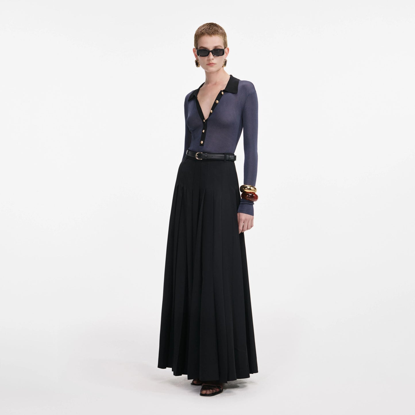 Navy Viscose Knit Bodysuit