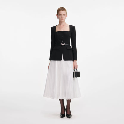 Black Long Sleeve Contrast Chiffon Midi Dress