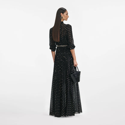 Black And Gold Tie Neck Maxi Dress