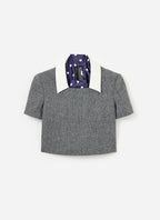Grey Herringbone Scarf Detail Top