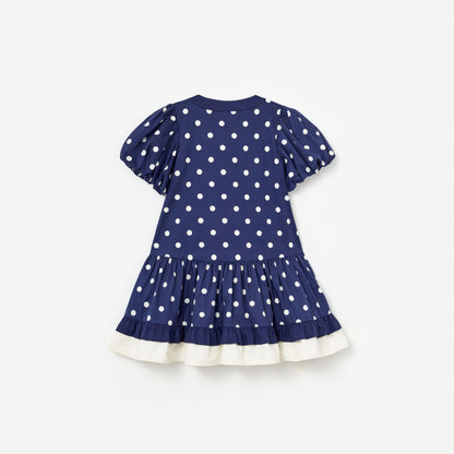 Navy Polka Dot Cotton Printed Dress
