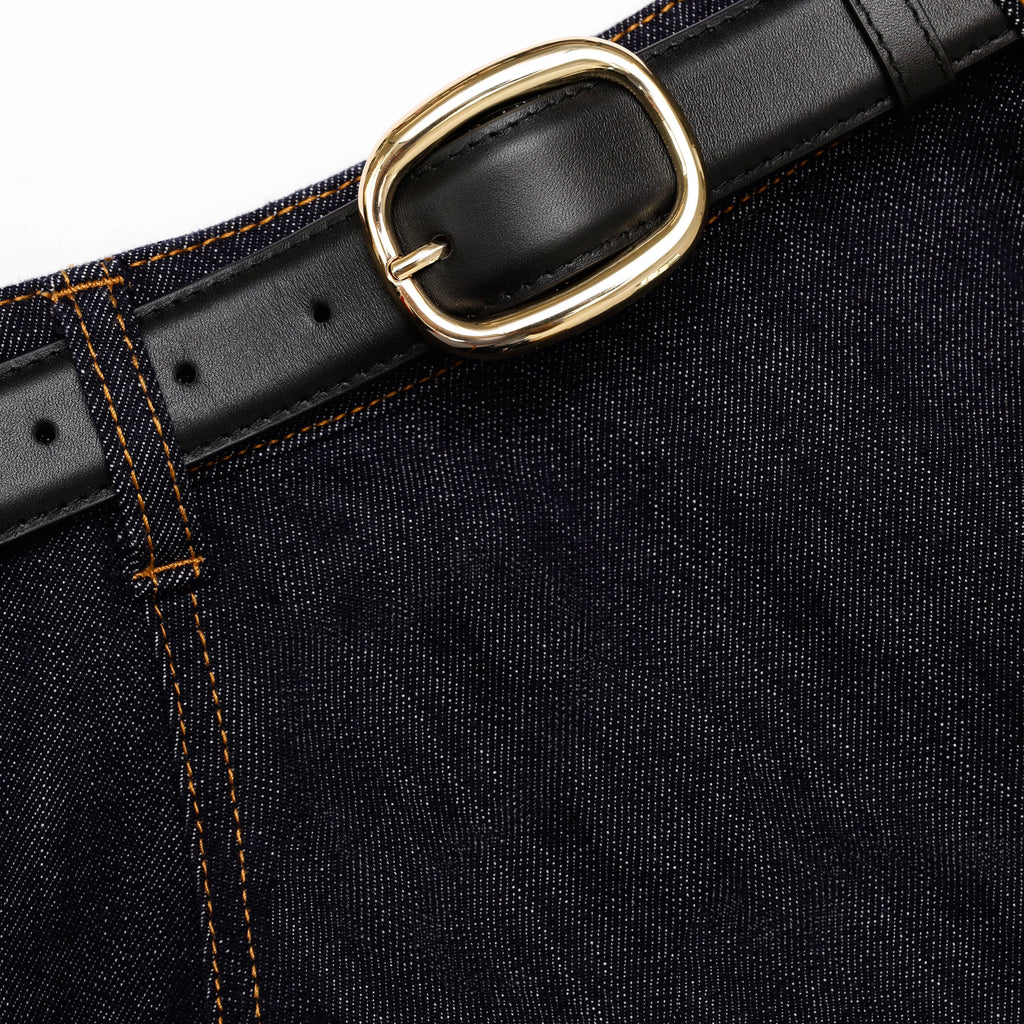 Indigo Denim Flared Midi Skirt