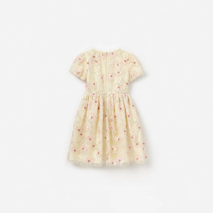 Cream Embellished Flower Tulle Dress