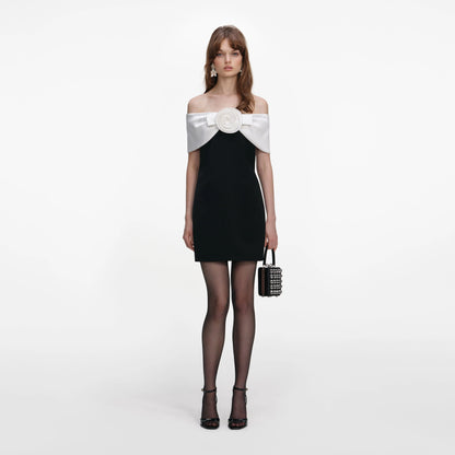 Black Crepe Flower Mini Dress