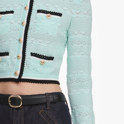Mint Pointelle Knit Cardigan