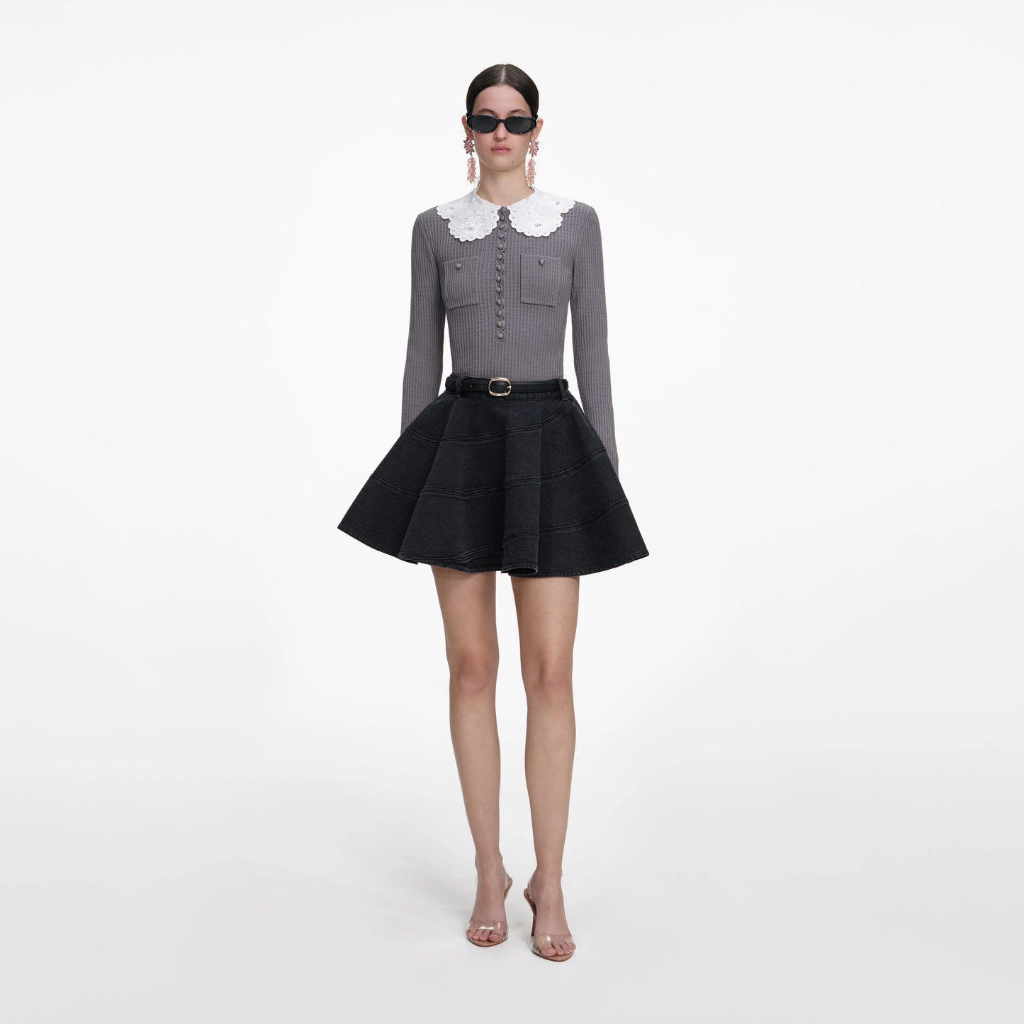 Grey Lace Collar Knit Top