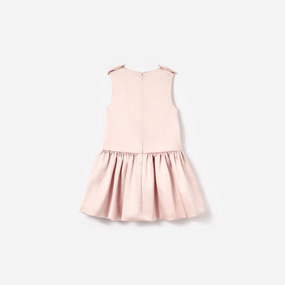 Pink Satin Sleeveless Flower Dress