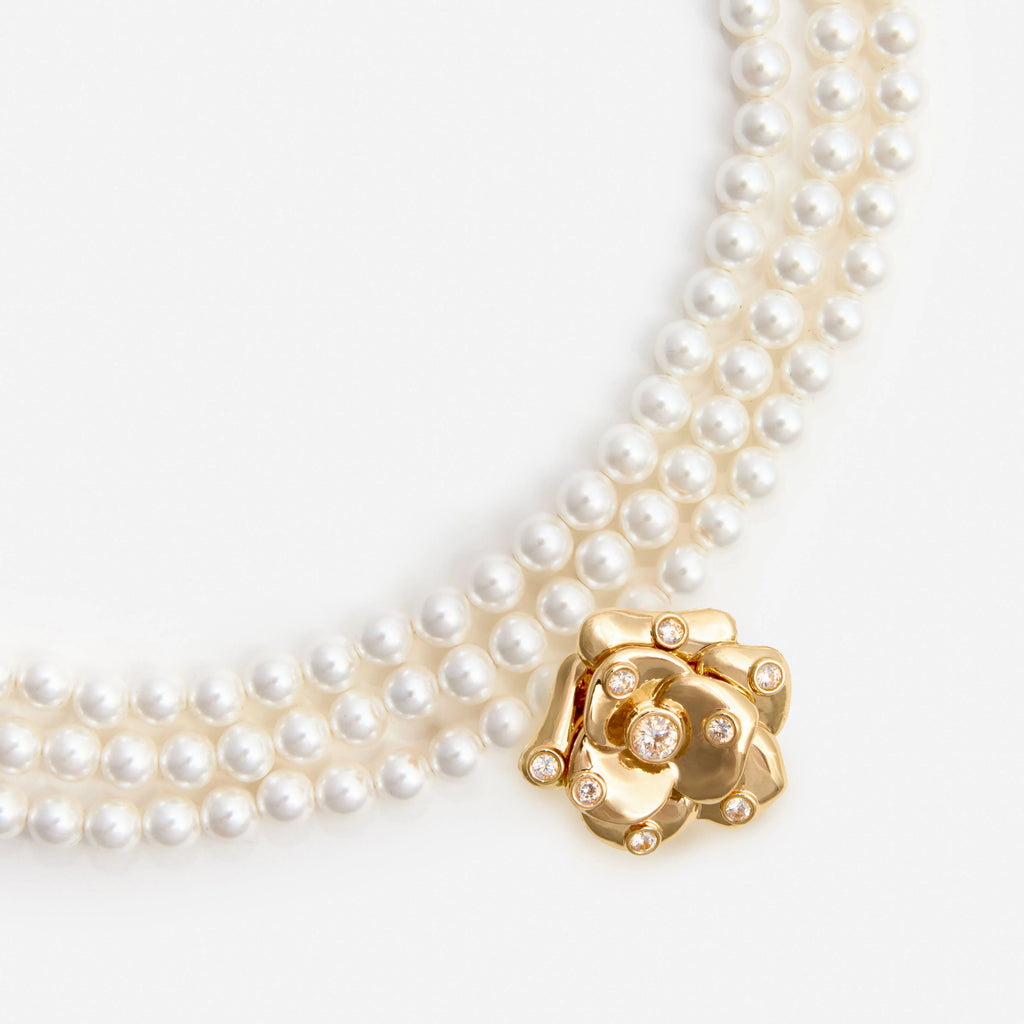 Gold Flower Pearl Choker