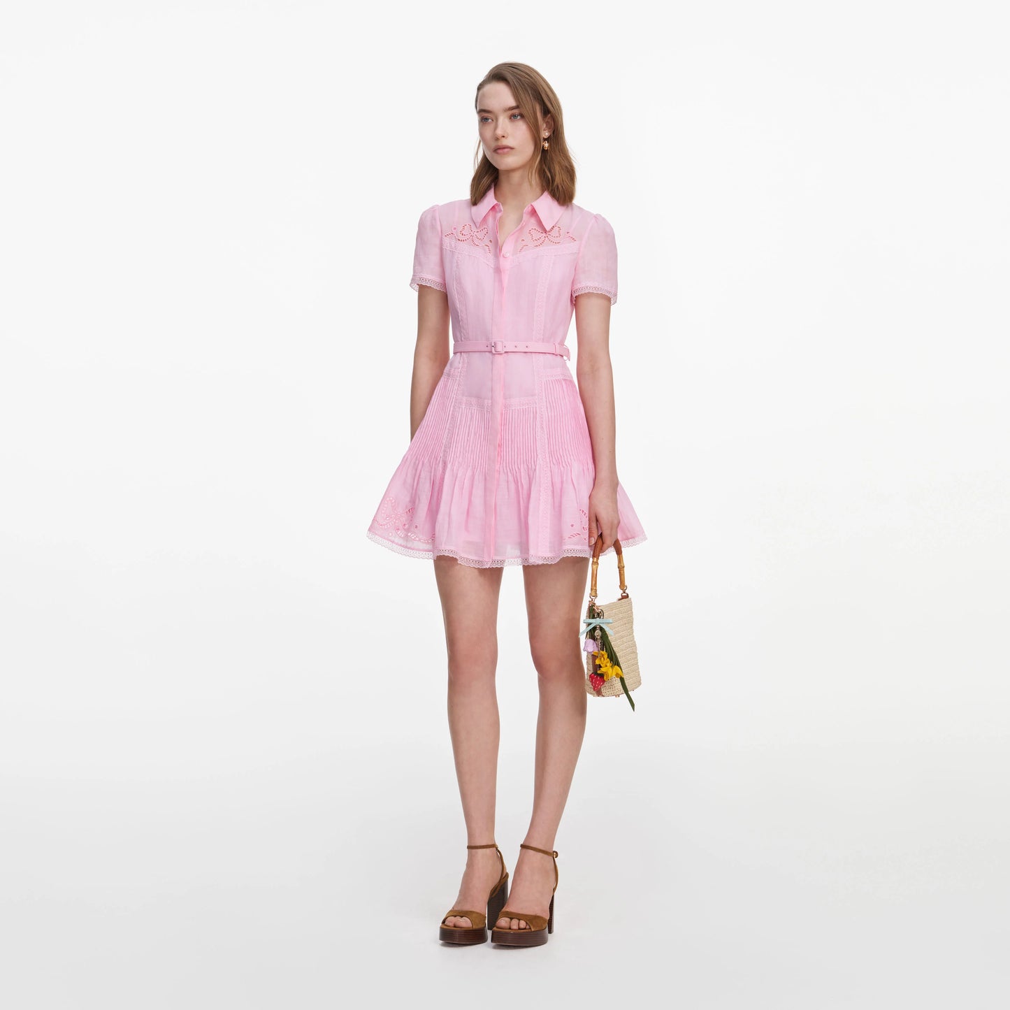 Pink Embroidered Mini Dress