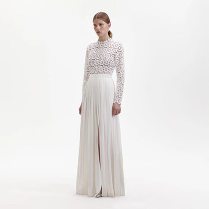 Pleated Crochet Floral Maxi Dress