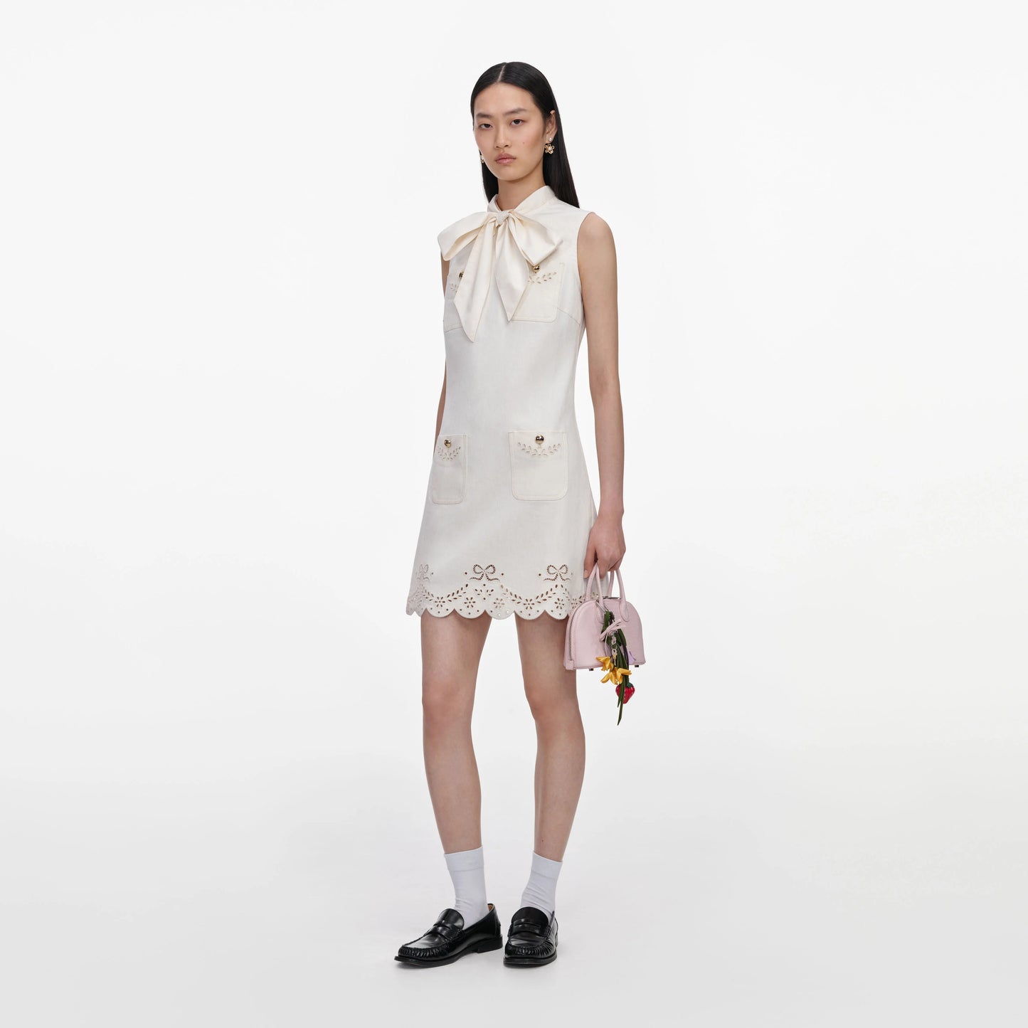 Cream Broderie Denim Mini Dress