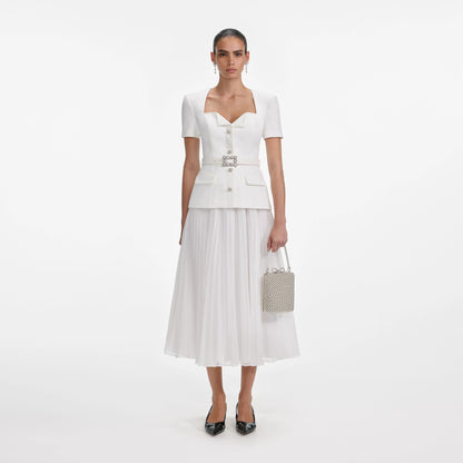 White Crepe Chiffon Midi Dress