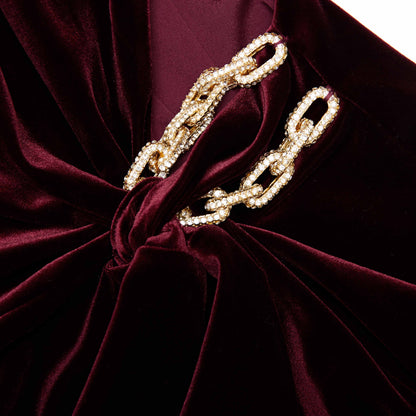 Burgundy Velvet Embellished Mini Dress