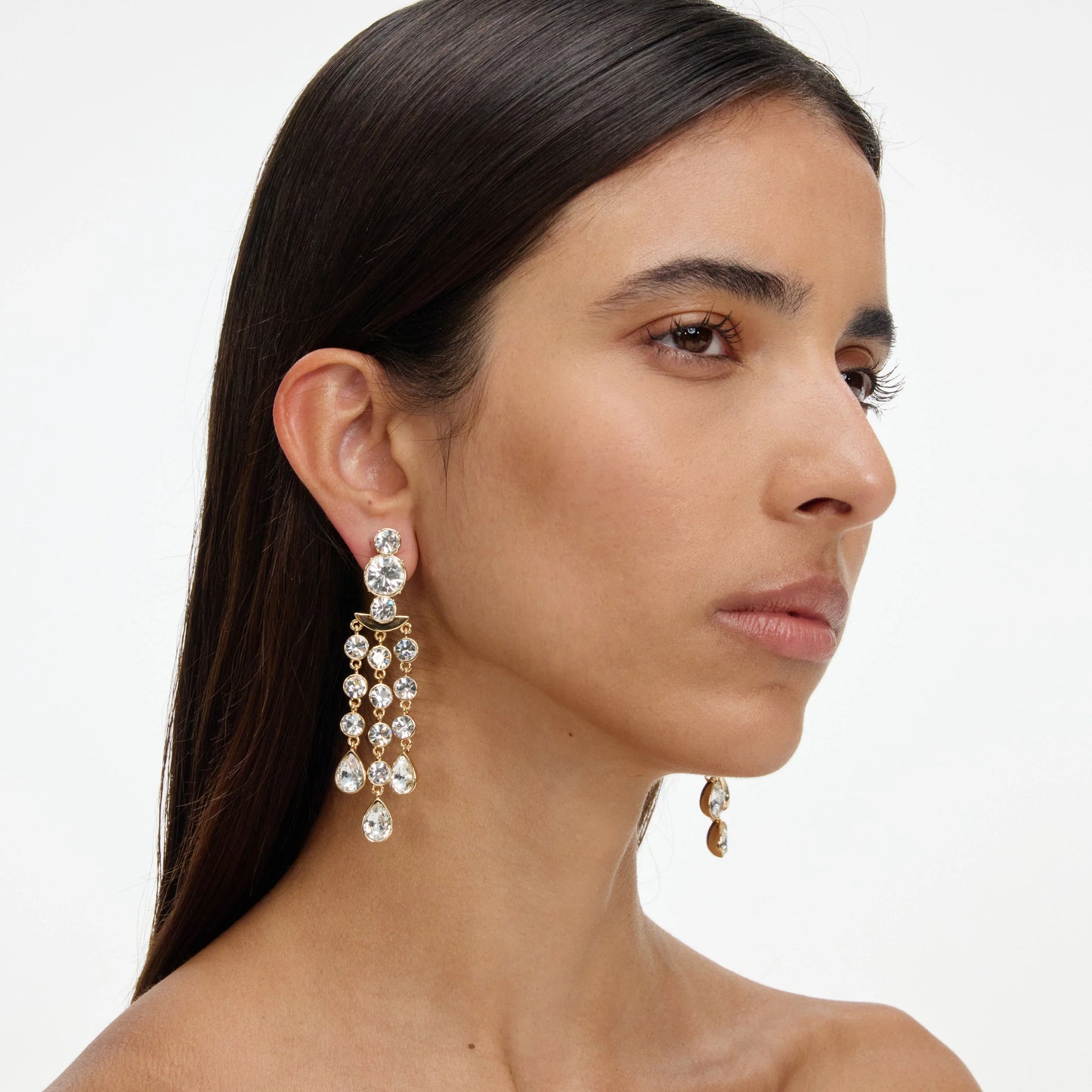 Gold Crystal Tiered Droplet Earrings