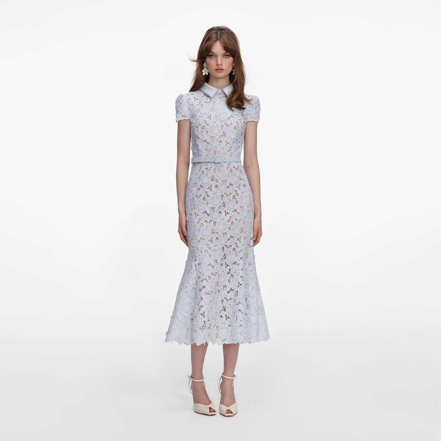 Blue Guipure Lace Midi Dress