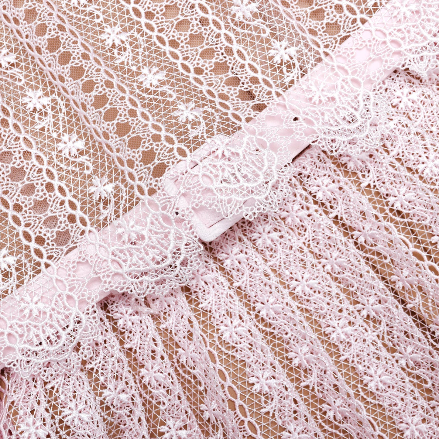 Pink Organza Lace Midi Dress