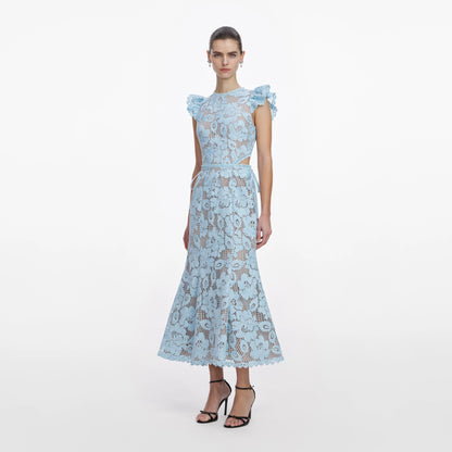 Blue Crochet Lace Midi Dress