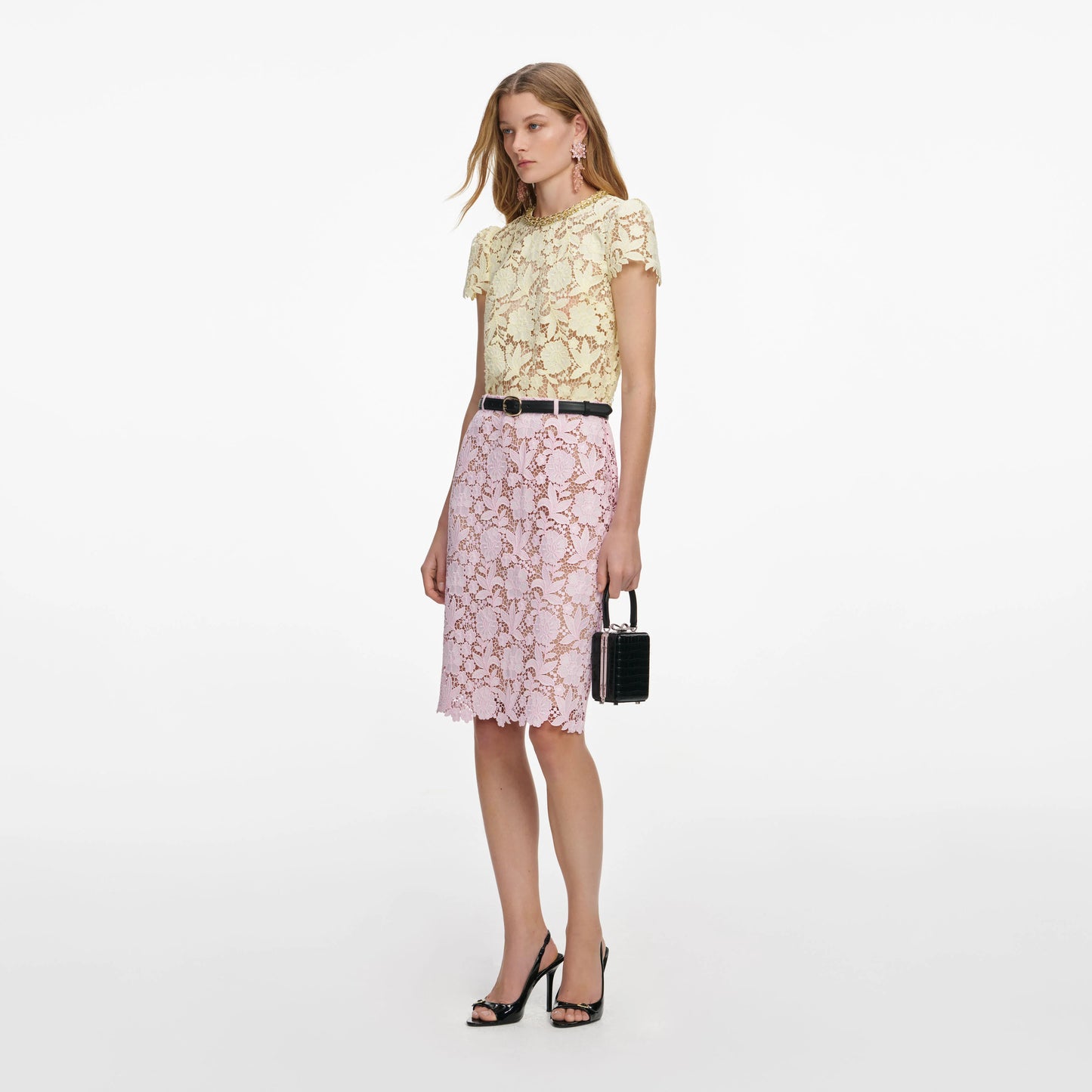 Pink Lace Midi Skirt