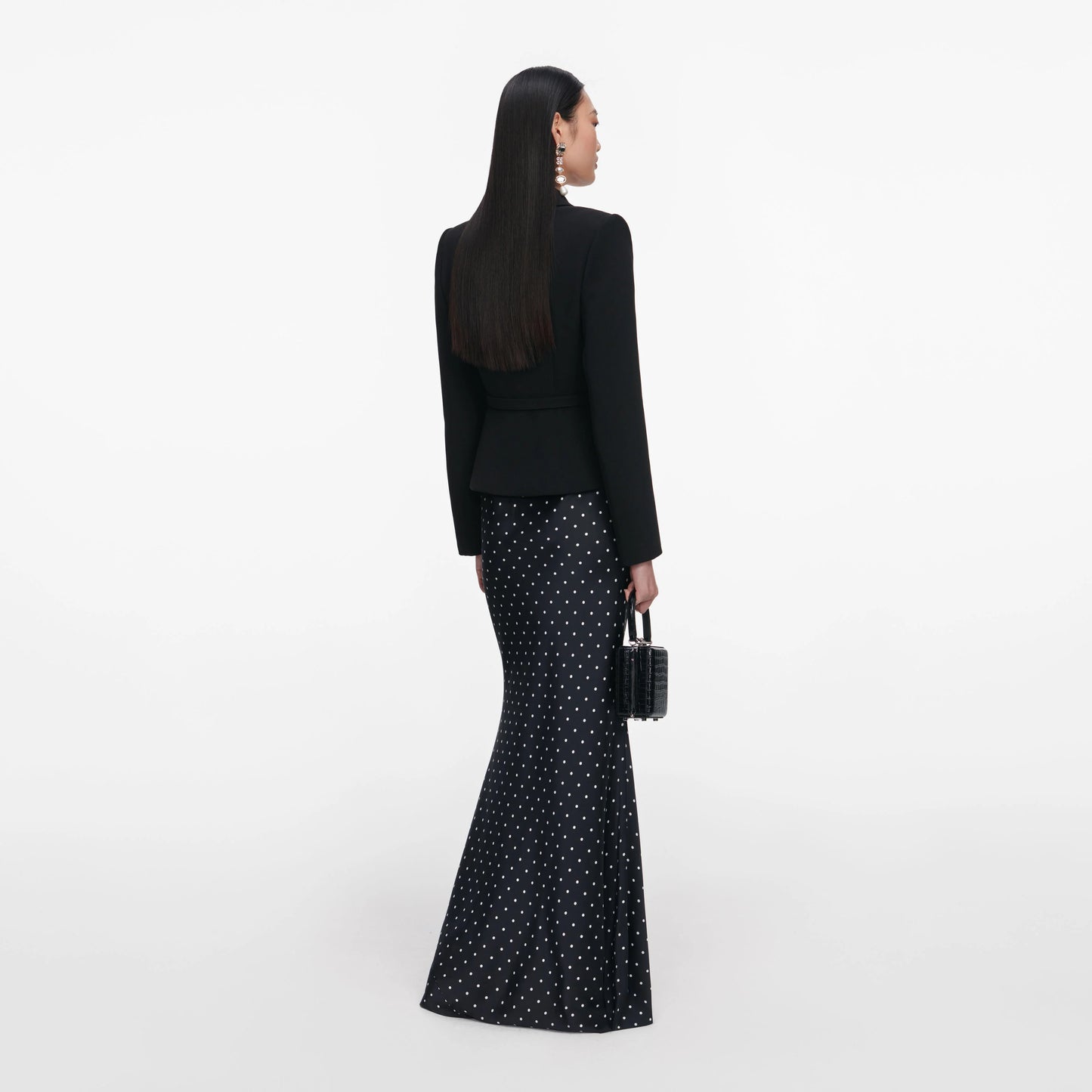 Black Crepe Polka Dot Maxi Dress