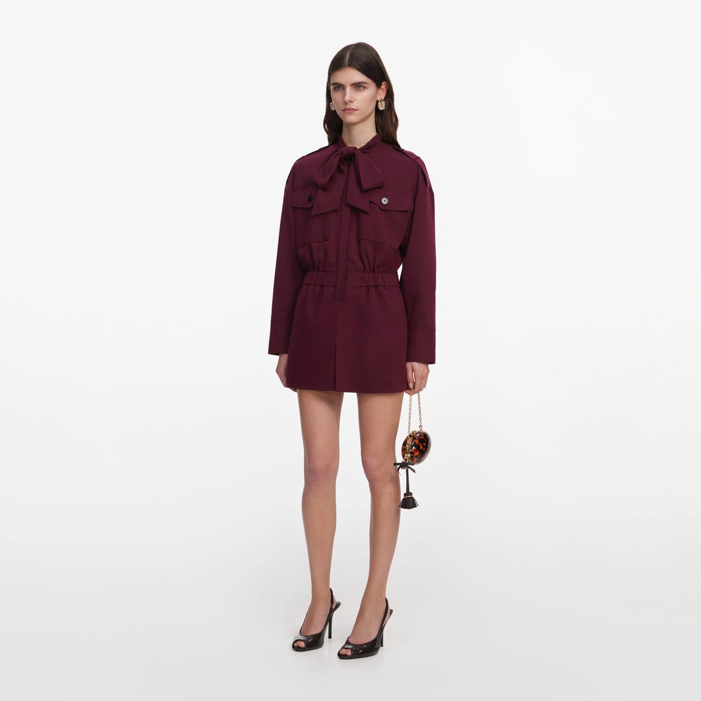 Plum Twill Tie Neck Playsuit