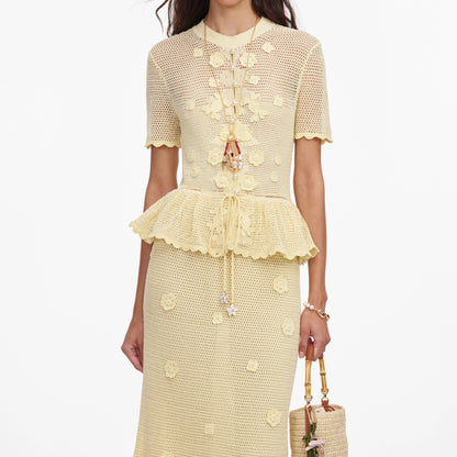 Yellow Floral Crochet Midi Dress
