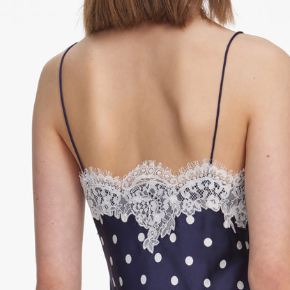 Navy Satin Polka Dot Midi Dress