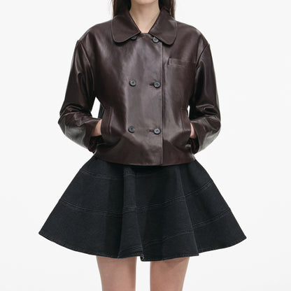 Brown Cropped Leather Jacket
